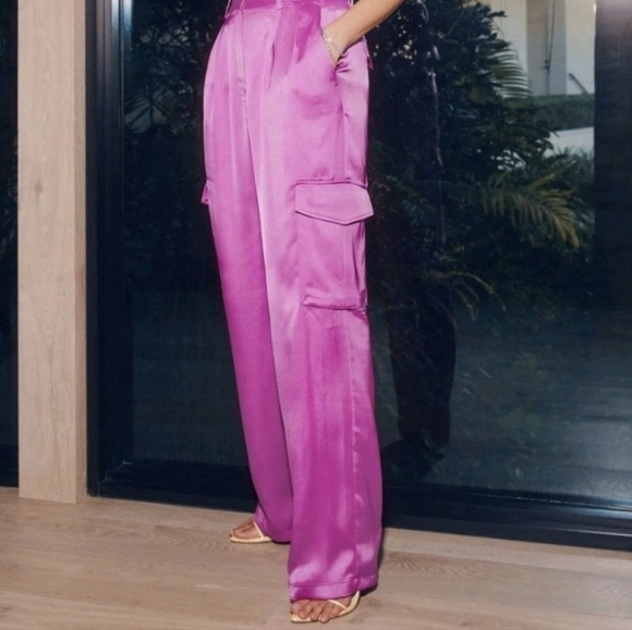 Pants - Vibrant Pink / Purple Satin Cargo Pants